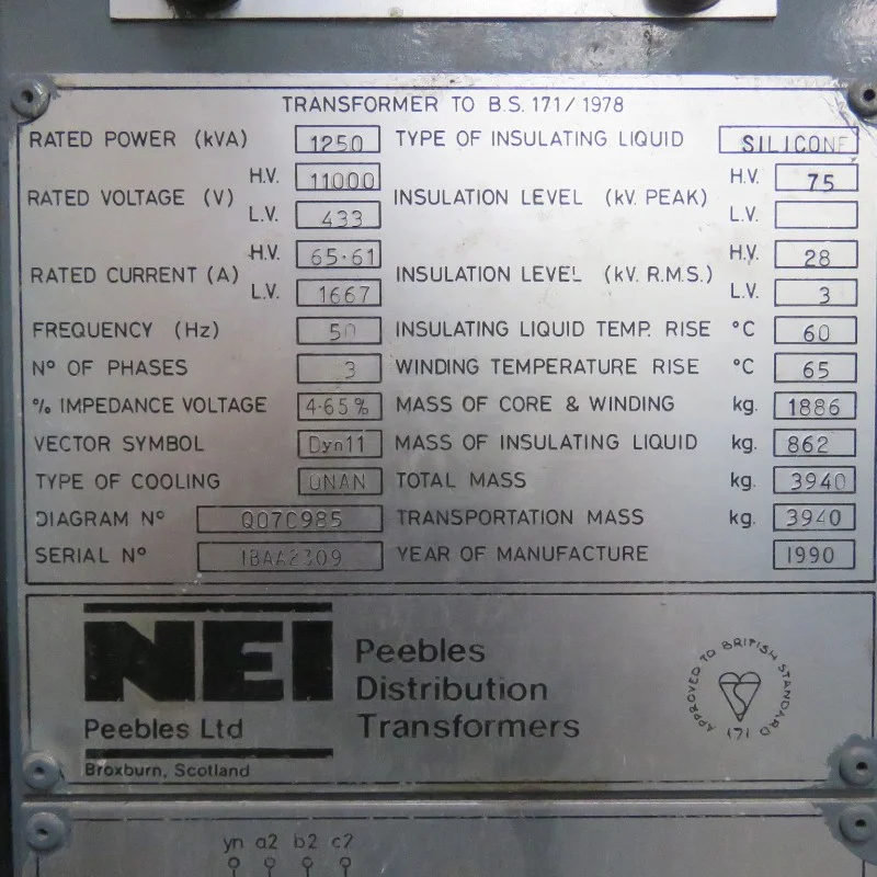 Nameplate details of a transformers - sizing of transformers