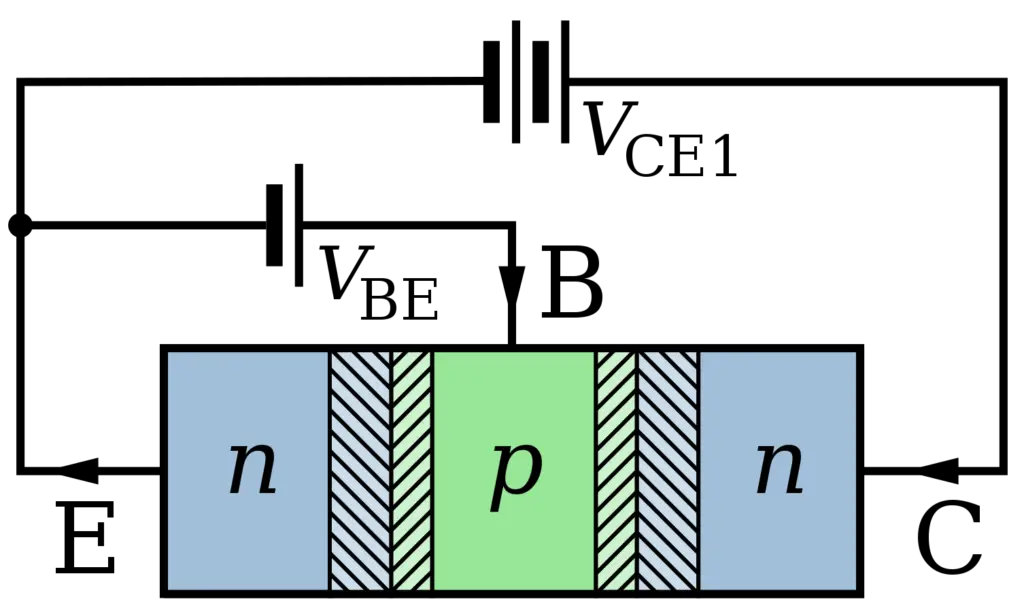 NPN transistor terminals and connection